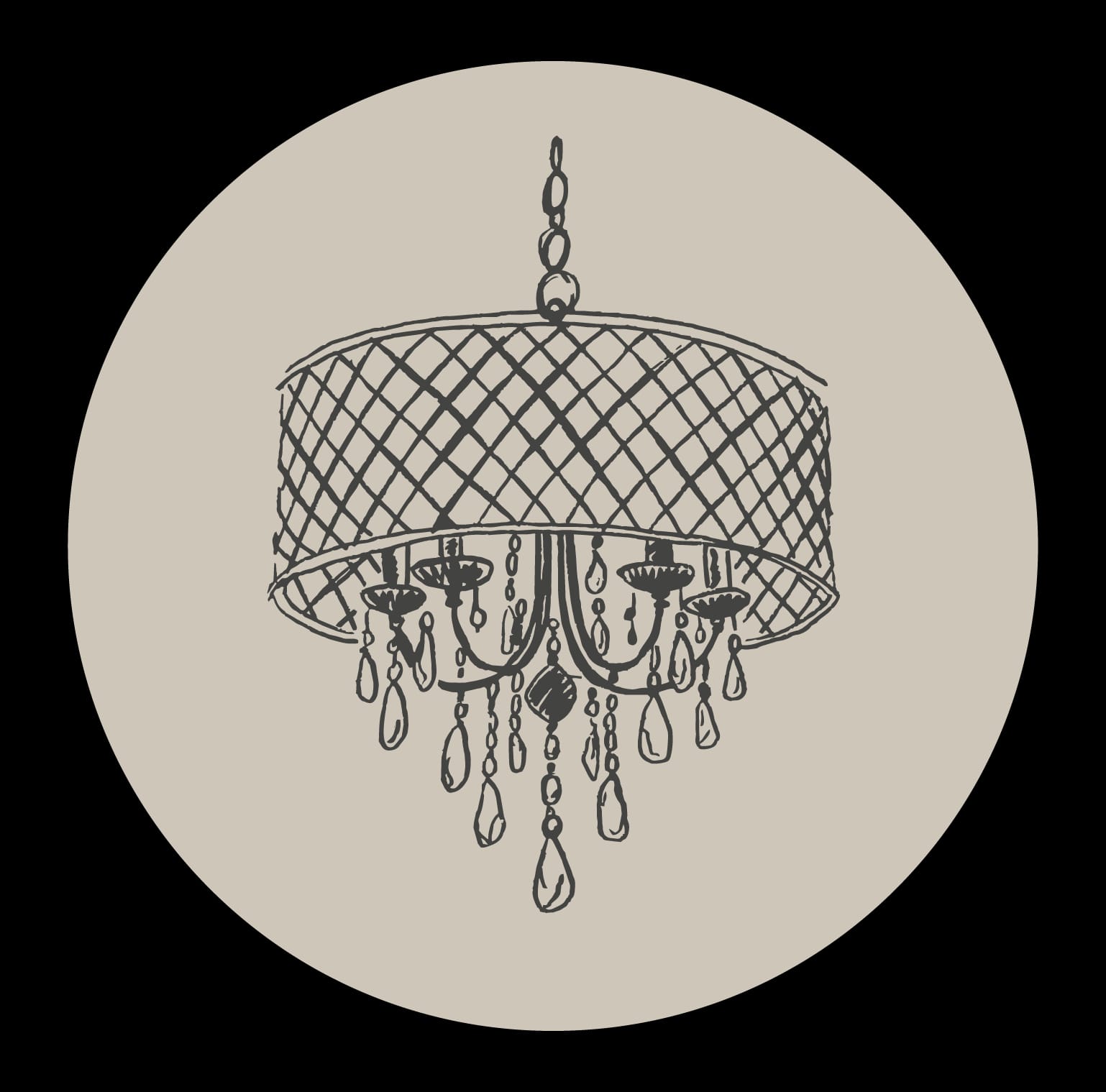 Chandelier illustration representing the interior aesthetic of We2Friends Coffeehouse