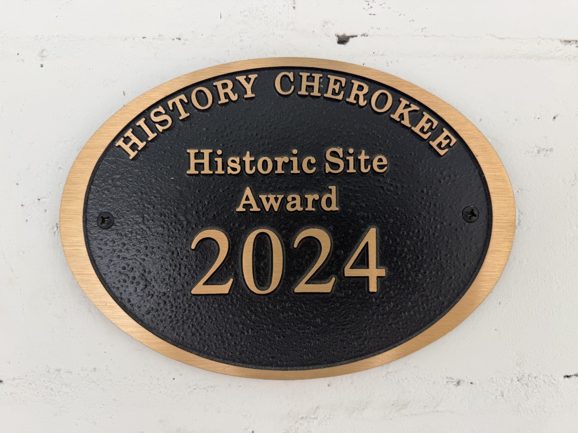 History Cherokee — Historic Site Award 2024 plaque